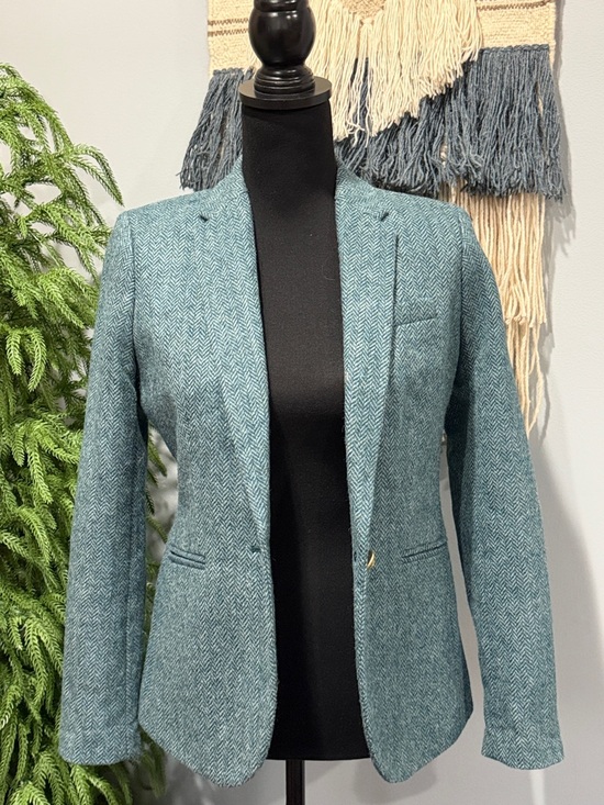 J. Crew Jackets & Blazers - J.Crew Wool Blazer Moon England Tweed Teal Herringbone Tailored Jacket Size 2